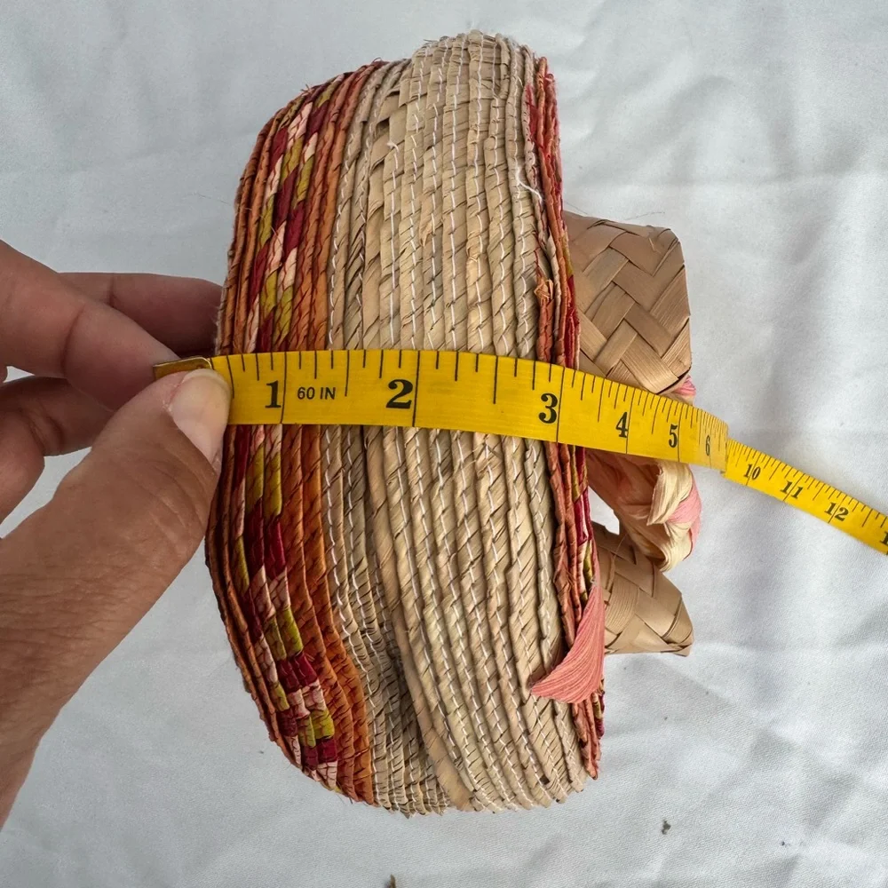 Handcrafted Pink and Tan Woven Basket / tortilla basket